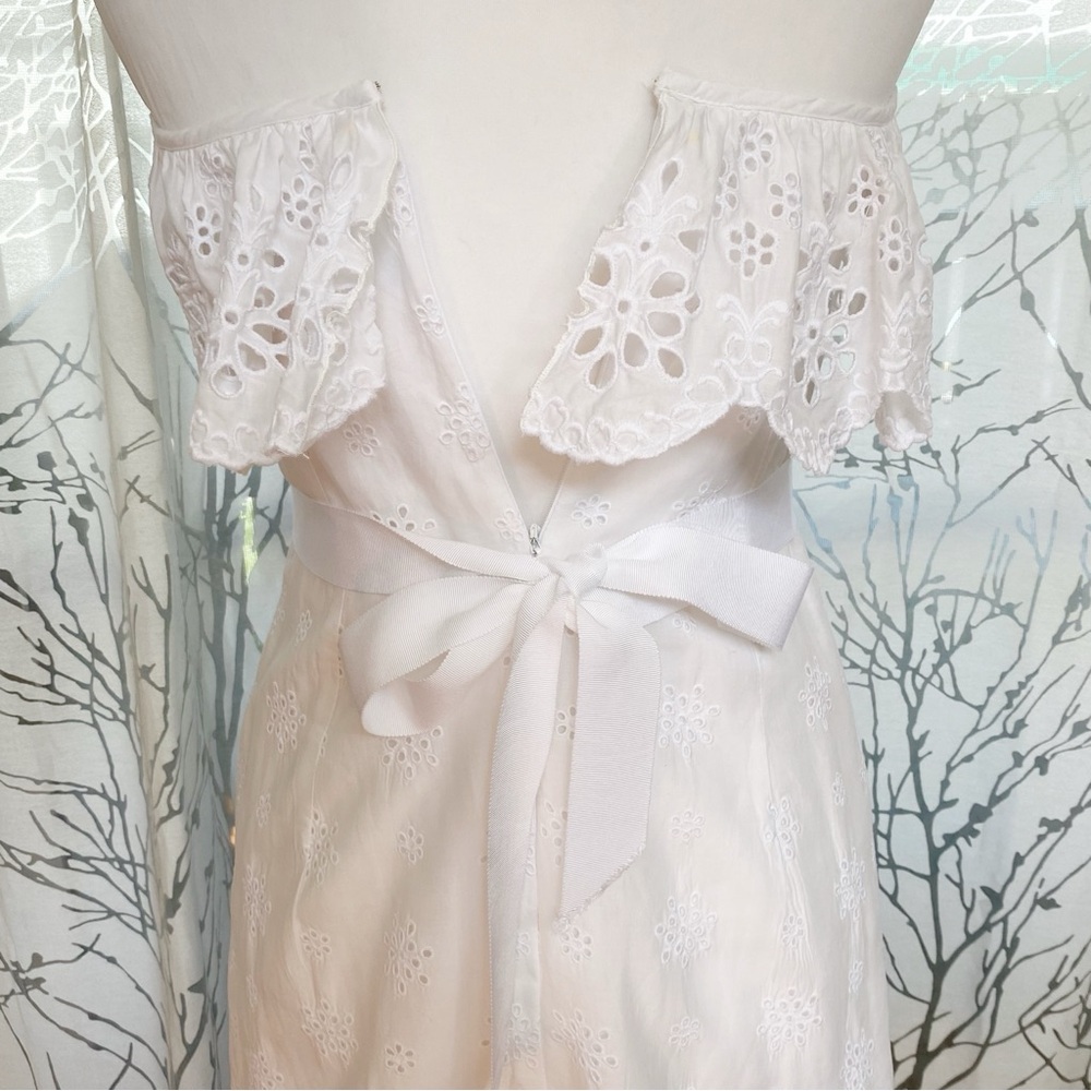 MILLY all white cotton strapless ruffle eyelet lace waist belt fitted dress - Picture 9 of 13